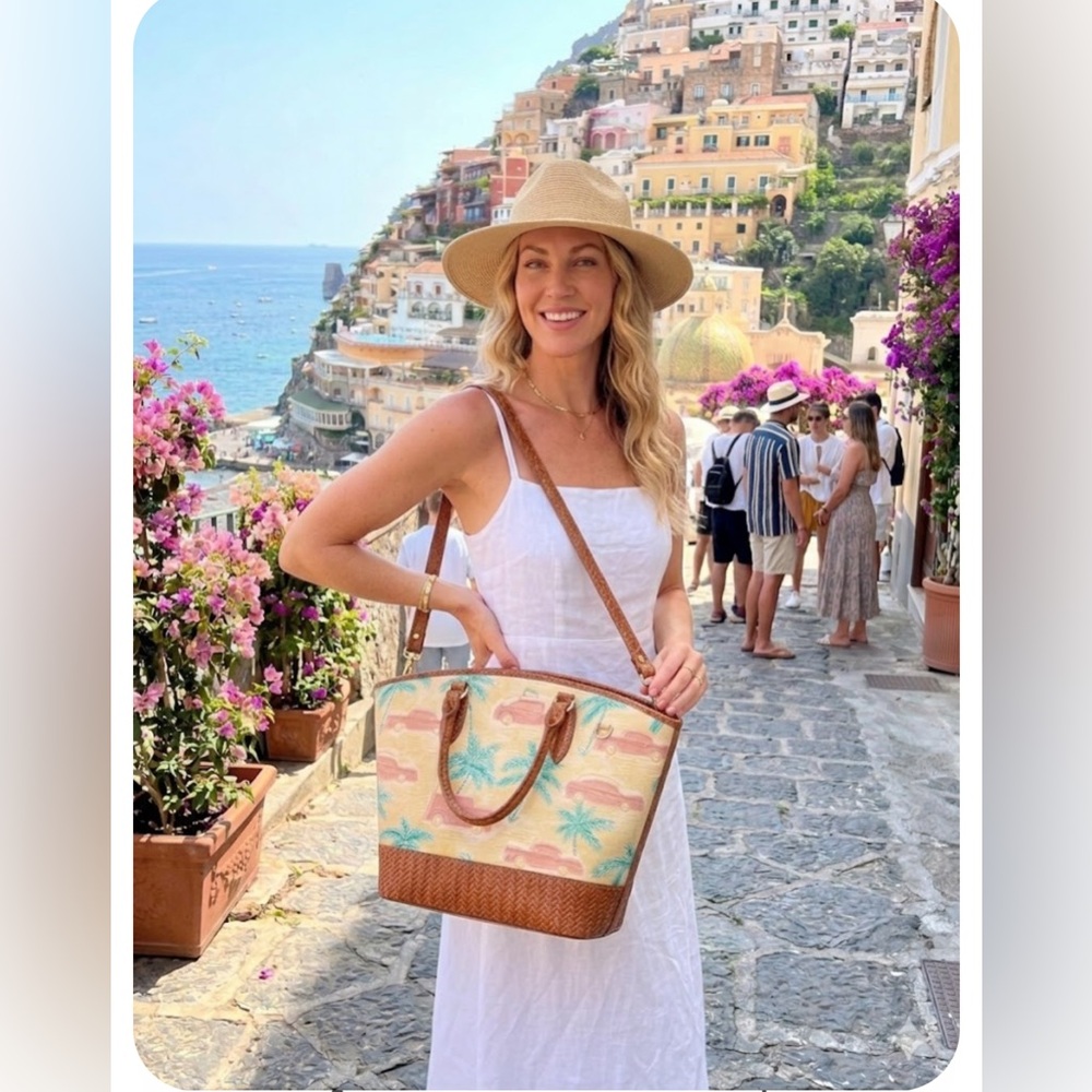 Brahmin Jeanne Copa Cabana Tote Honey Brown Tropical Leather Crossbody NWT - Picture 3 of 10